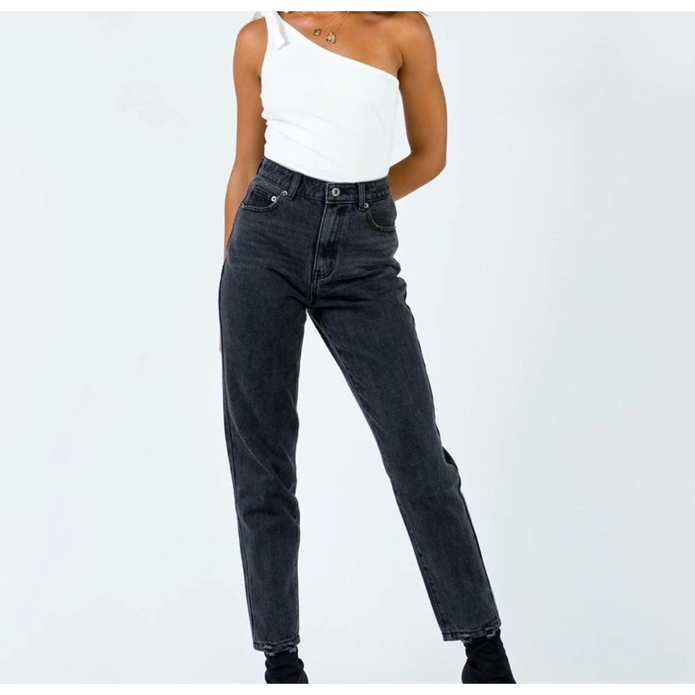 Princess Polly Zaiden Jeans Black High Waisted Denim T2937 US 10 NEW